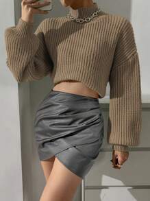 Ellegaria. Áo len cổ cao, vai rớt, tay dài, kiểu áo chui đầu, thích hợp cho mùa thu đông. - Lạc đà - Xem 5