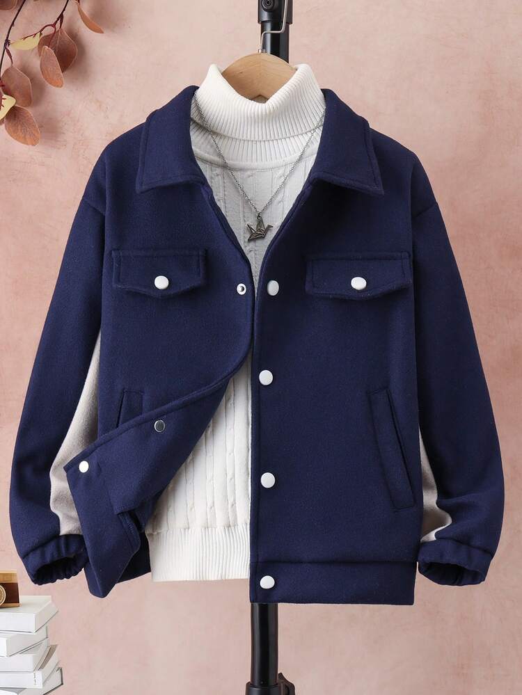 Tween Boy Flap Detail Drop Shoulder Coat Without Sweater