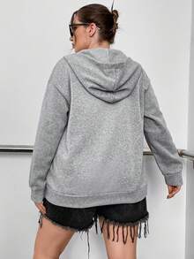 Flirla Plus Size Slogan Graphic Zip Up Drop Shoulder Sweatshirt - Grey - View 4