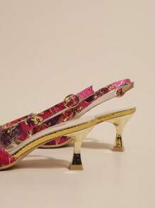 Giày Mule Thời Trang Cho Nữ Size Lớn (US: 9-11), Xuân Thu, Chân Rộng Thân Thiện, Hàng Mới Về Mùa Hè, Thiết Kế Bít Mũi Với Chất Liệu Vải In Hình, Giày Cao Gót - Hồng - Xem 4