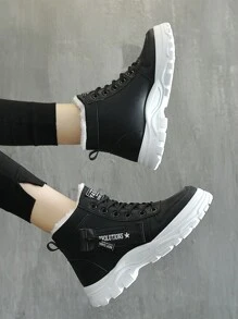 2023 nuevo moda de mujeres cómodo con cordón punta redonda deportivo con casual Zapatos con felpa cálida Botas de nieve