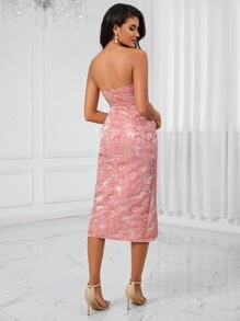 Aveloria Vestido tubo con estampado floral fruncido bajo cruzado - Rosa coral - Ver 2
