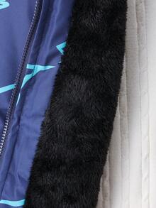 Tween Boy 1pc Graphic Print Pocket Thermal Lined Hooded Coat - Multicolor - View 5