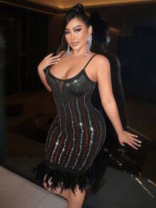 SHEIN SXY Abito sottoveste dettaglio strass orlo con frange