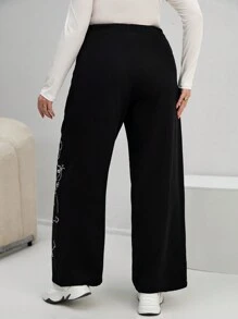SHEIN Essnce Plus Figure Graphic Wide Leg Pants - Black - View 2