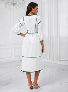 Aveloria Contrast Binding Drawstring Waist Split Thigh Dress