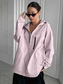 DAZY Dây kéo Dây rút Áo trùm đầu - Hồng - Xem 3