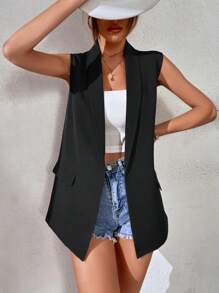 Chiquease Shawl Collar Open Front Vest Blazer - Black - View 5
