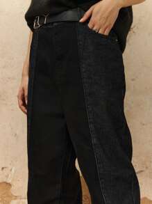 男士斜口袋直筒牛仔褲不附腰帶