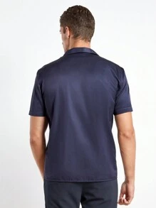 SHEIN Cottnline Men Solid Lapel Collar Shirt - Navy Blue - View 2