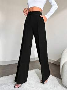 EURMUSE Straight Leg Suit Pants - Black - View 3