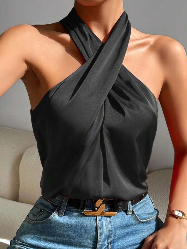 Calvaya Solid Halter Neck Top