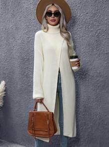 Calvaya Turtleneck Drop Shoulder Wrap Hem Sweater