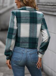 SHEIN LUNE In kẻ sọc Áo Jacket Crop - màu xanh lá - Xem 2