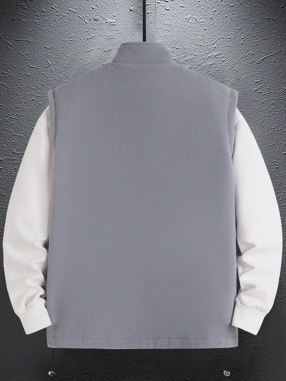 Loose Fit Men's Sleeveless Vest Jacket With Letter Applique & Zipper Closure, Tee Not Included