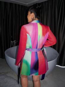 Zolique Colorblock Belted Blazer Dress Fall Cloth For Women