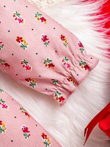 Đứa bé gái In hoa Ditsy Viền Ruffle Nơ mặt trước Đầm & Băng đô đầu - Hồng - Xem 3