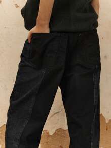 男士斜口袋直筒牛仔褲不附腰帶