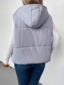 SHEIN LUNE Plus Áo khoác có mũ trùm đầu có khóa kéo có đệm Quần áo mùa đông - Xám - Xem 2