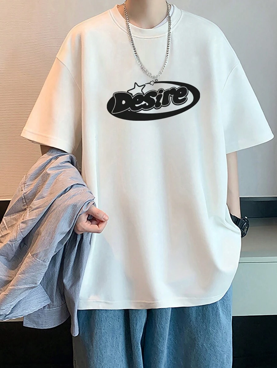 Nam Đồ họa Chữ cái Áo thun Thả vai - trắng - Xem 1