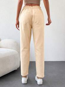 Cottnline Paperbag Waist Mom Fit Jeans - Màu be - Xem 2