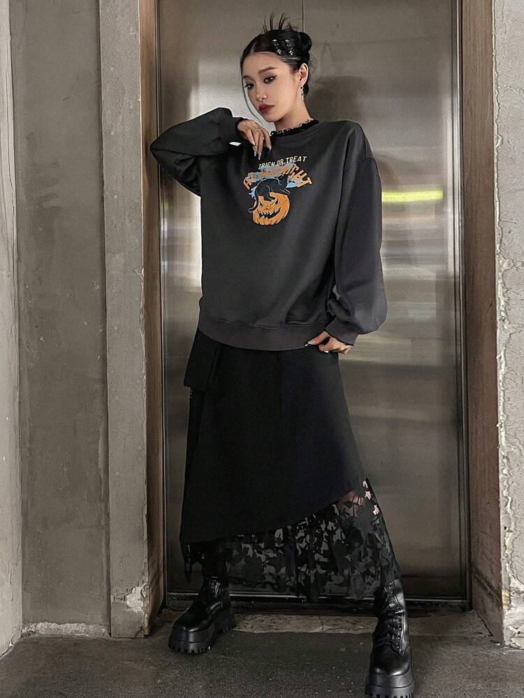 Halloween Print Drop Shoulder Sweatshirt,Fall Clothes