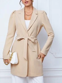 SHEIN Tall 西裝領泡泡袖腰帶外套