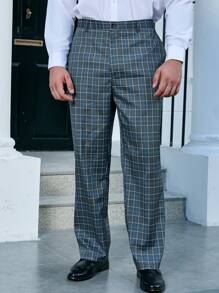 Manfinity Mode 男士大码格紋印花斜口袋西裝褲 - 灰色 - 查看 3