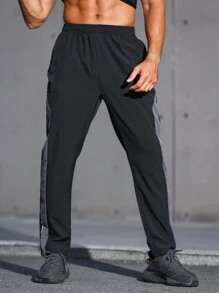 Manfinity Running Boyfriend Style Men Contrast Panel Slant Pocket Sports Pants Fall Breathable