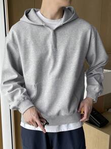 DAZY Men Half Zip Drop Shoulder Hoodie Without Tee - Grey - View 1