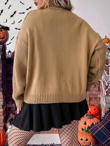 PUNK Plus Cable Knit Drop Shoulder Cardigan - Camel - View 3