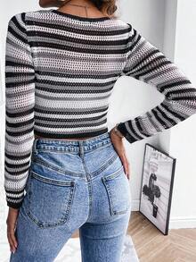 SHEIN VCAY Cárdigan crop con patrón de rayas con cordón delantero - Multicolor - Ver 2