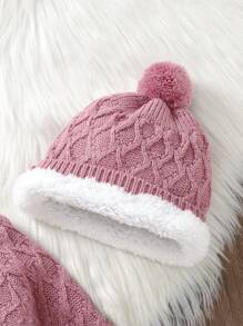 SHEIN Girls Baby Button Through Thermal Knit Jumpsuit With Hat - Pink - View 5