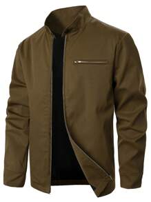 Manfinity Homme 男士拉链立领夹克，外出基本款长袖夹克，适合送给朋友、丈夫、男朋友的礼物，秋季