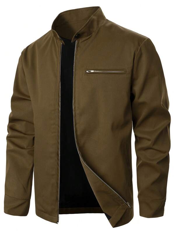 Manfinity Homme Chaqueta con cremallera y cuello alto para hombres, chaqueta básica de manga larga para salir, regalo para amigos, esposo, novio, otoño