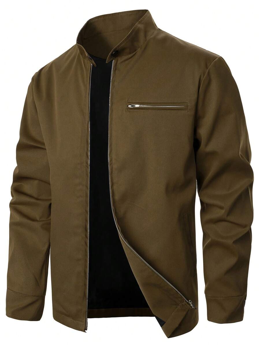 Manfinity Homme 男士拉链立领夹克，外出基本款长袖夹克，适合送给朋友、丈夫、男朋友的礼物，秋季