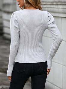 Chiquease Gigot Sleeve Ribbed Knit Sweater - Grey - View 2