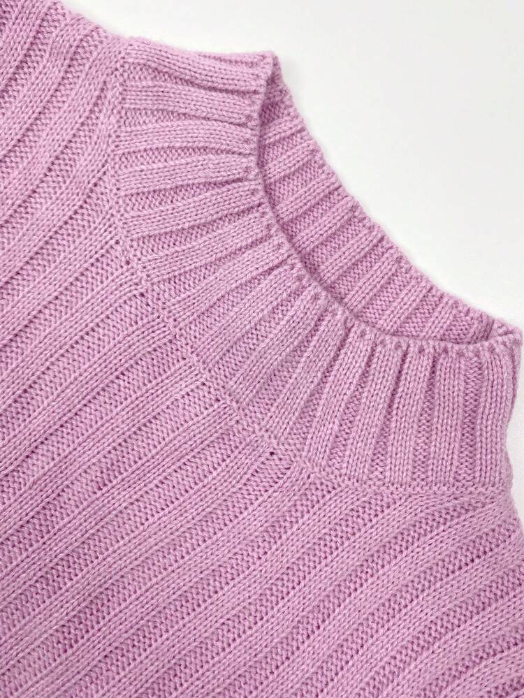 Rib-Knit Mock Neck Crop Knit Pullover Fall Winter Sweater