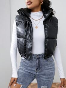 Aveloria Affinna Casual Solid Color Sleeveless Short Padded Padded Coat, Winter Clothes 