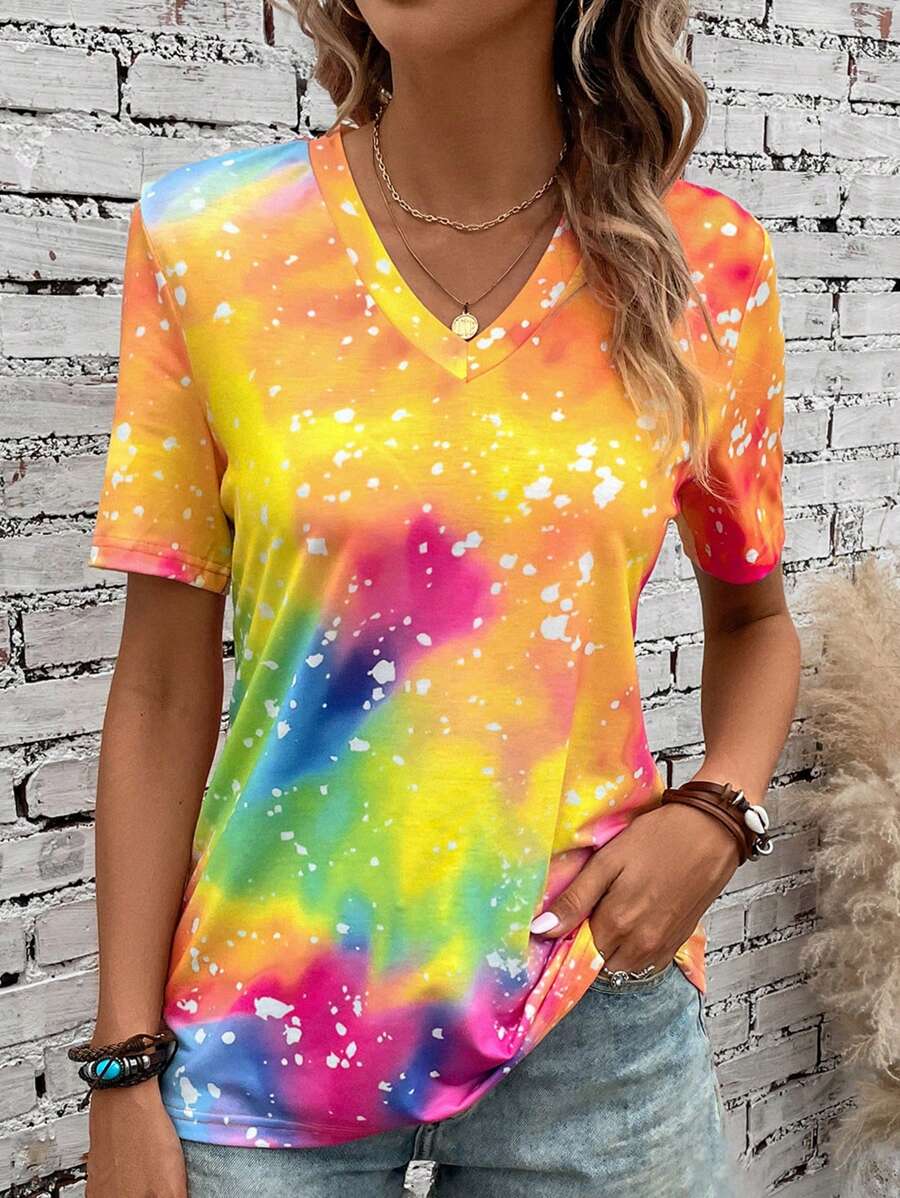 EMERY ROSE 紮染V領T恤 - 彩色 - 查看 1