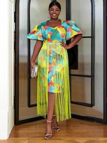 Hơn In Toàn bộ Viền rìa Đầm - Màu vàng - Xem 5