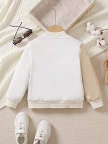 SHEIN 男小童字母貼布條紋飾邊學院風夾克