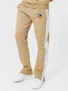 Manfinity Hypemode Lỏng lẻo Nam Lá thư In Đồ họa Trái đất Tương phản Đường may bên Quần thể thao - Màu Khaki - Xem 1