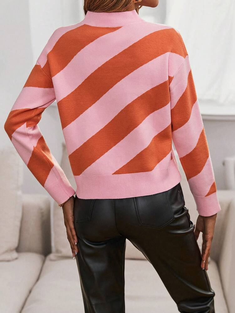 Color Block Drop Shoulder Knit Pullover Fall Winter Sweater