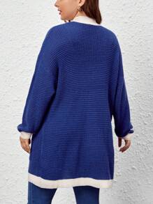 SHEIN LUNE Áo khoác cardigan dáng rộng có túi kép viền tương phản - Nhiều màu - Xem 2