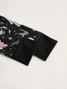 ROMWE Goth Moon & Star Print Half Button Romper - Multicolor - View 3