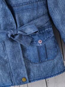 SHEIN 少女冬季Borg毛領配帶外套，不包含毛衣 - 藍色 - 查看 6