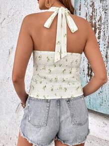 SHEIN VCAY Talla grande Top halter con estampado floral fruncido