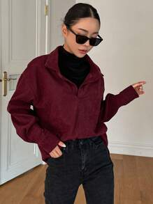 DAZY Đã vá Túi Thả vai Áo sơ mi - Màu Đỏ Sâu - Xem 1
