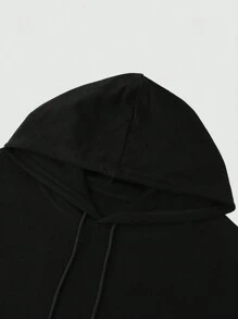 Manfinity Roghcode 男士標語和人物圖案袋鼠口袋抽繩連帽衫 - 黑色 - 查看 6